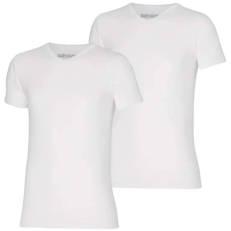 Bamboo T-shirt (2 stuks) V-hals wit