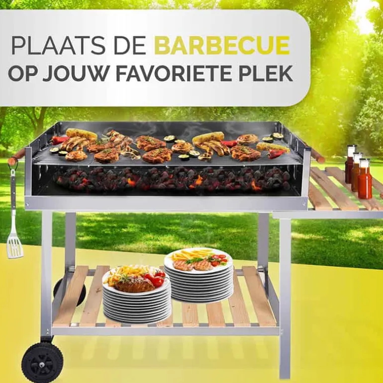 Barbecue Trolley rechthoekig RVS (98x56x85cm)