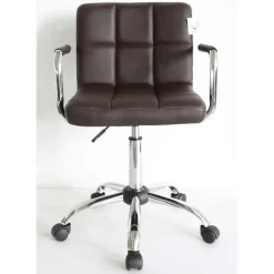 Bureelstoel bruin met armleuning, verchroomd onderstel, verstelbaar