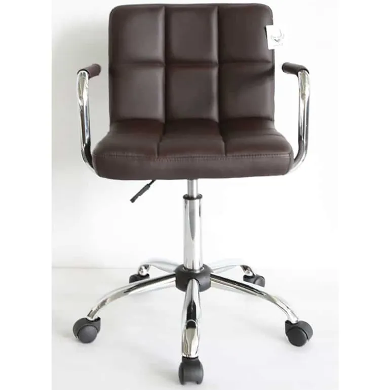 Bureelstoel bruin met armleuning, verchroomd onderstel, verstelbaar