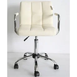 Bureelstoel ecru met armleuning, verchroomd onderstel, verstelbaar