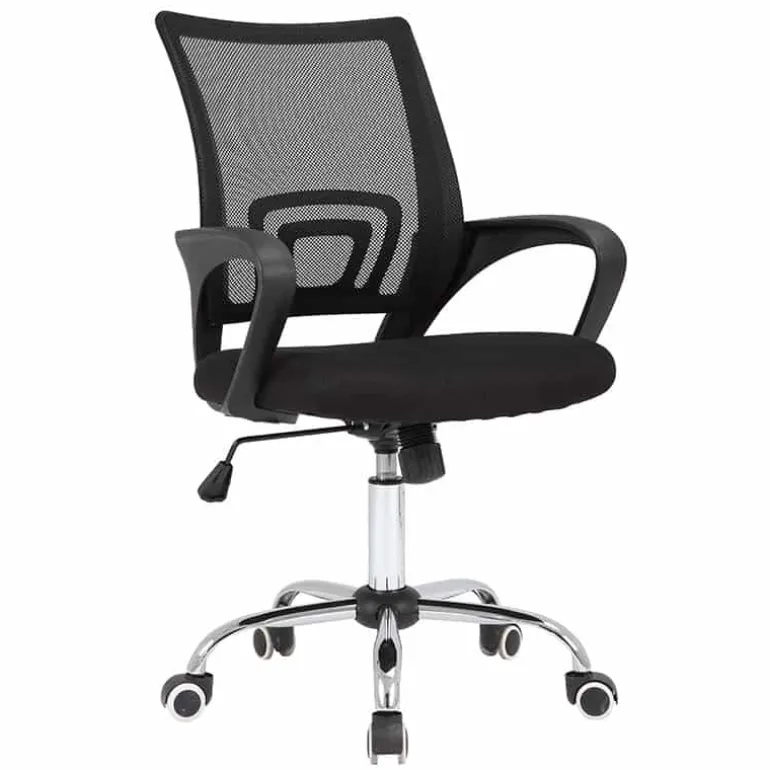 Bureelstoel met armleuning, verchroomd onderstel, vlinder systeem, zwart