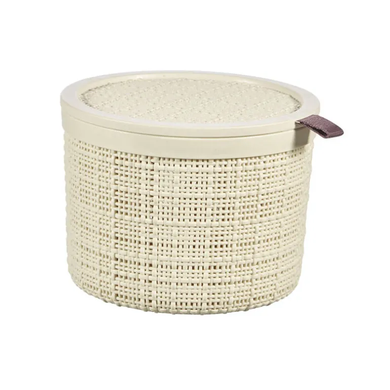 Curver Opbergbox rond 2L met deksel in jute, wit
