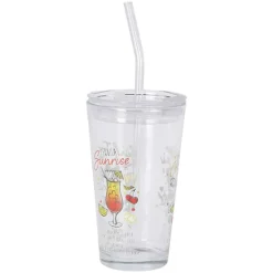 Drinkglas (400ml) met deksel & rietsje