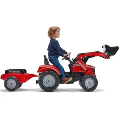 Falk Tractor met frontlader en aanhangwagen “Massey Ferguson” rood