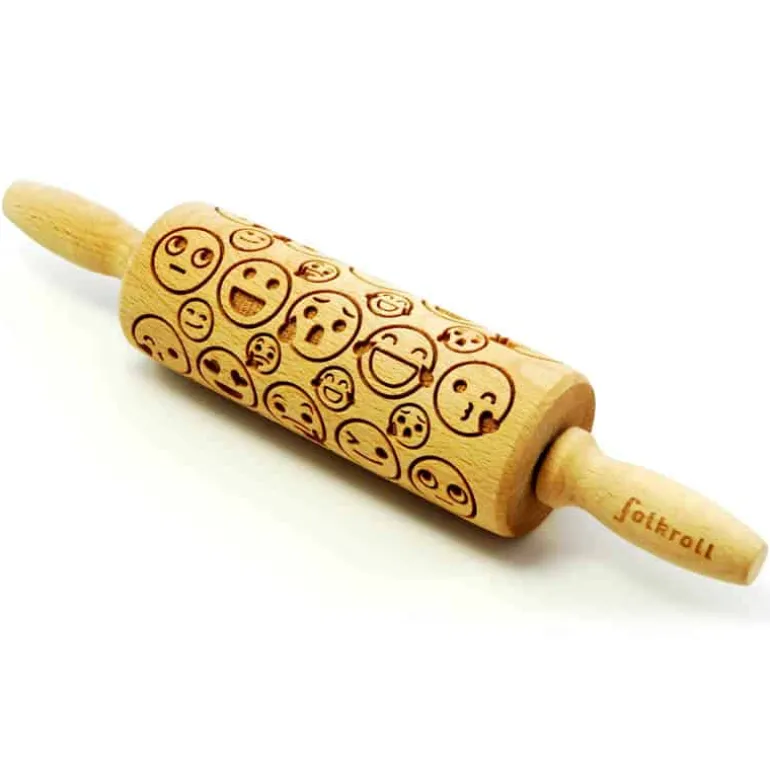 Folkroll deegrol (23cm) hout – Emoticons