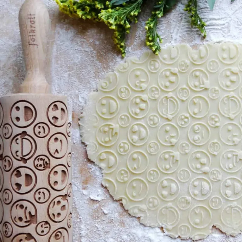 Folkroll deegrol (23cm) hout – Emoticons