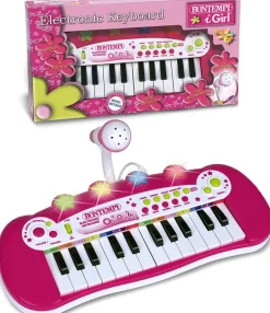 Keyboard electronisch 24 toetsen, met microfoon (roze)