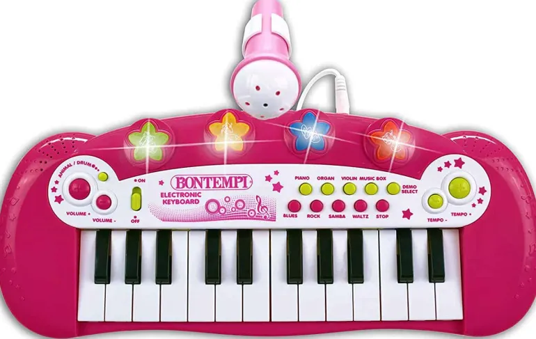Keyboard electronisch 24 toetsen, met microfoon (roze)