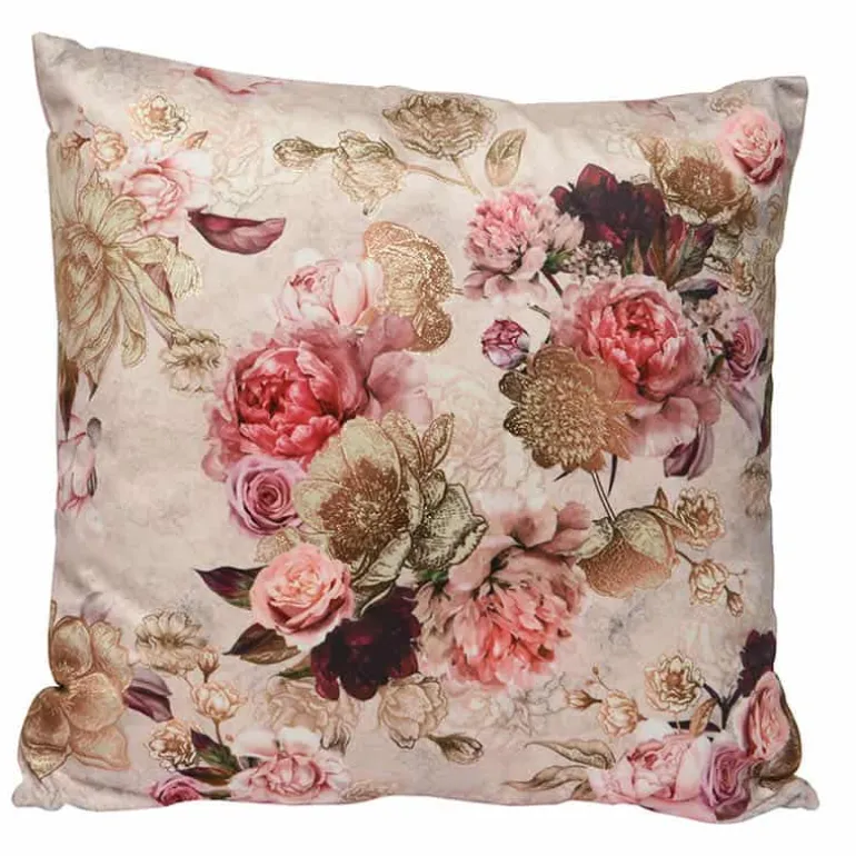 Kussen fluweel square print rose-gold ass.
