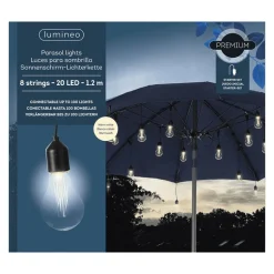Parasol partylight buiten snoer (5m) zwart / 20 Led’s warm wit