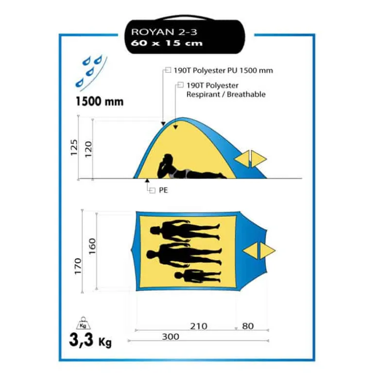 Tent Royan 2-3 in grijs/rood