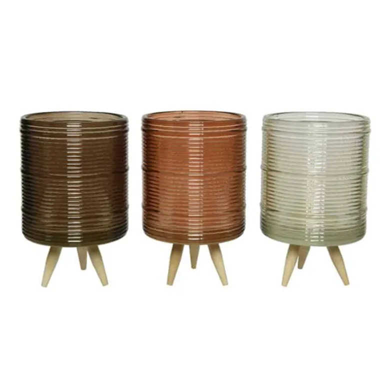 Theelichthouder rond in glas/hout