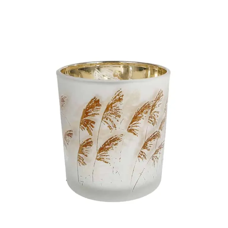 Theelichthouder Straw in glas (ø7,5xH8cm) grijs