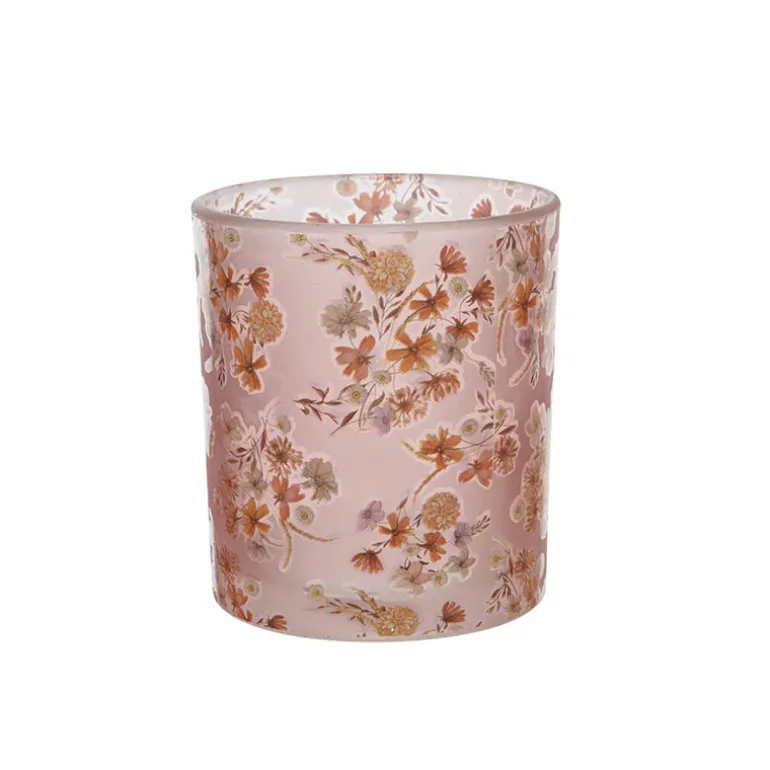 Theelichthouder (ø8xH9cm) glas bloemdeco