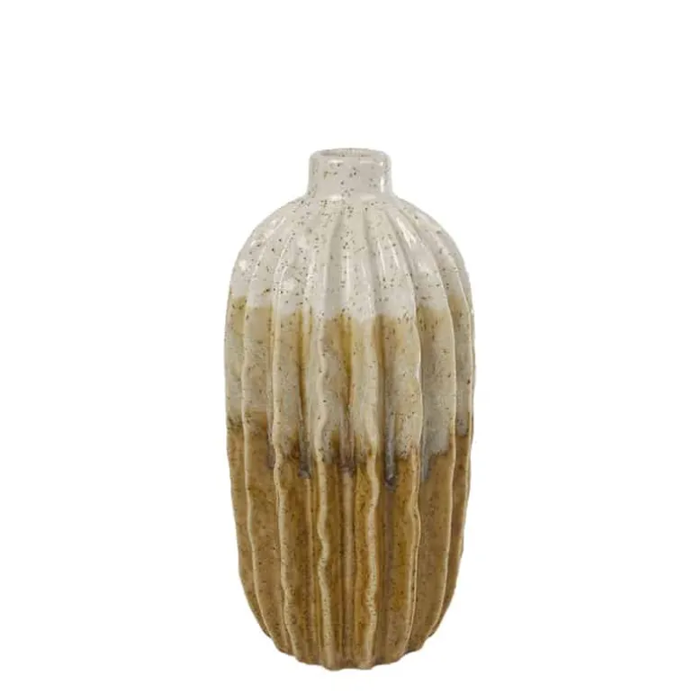 Vaas Ridge in aardewerk (ø13xH27cm) oker