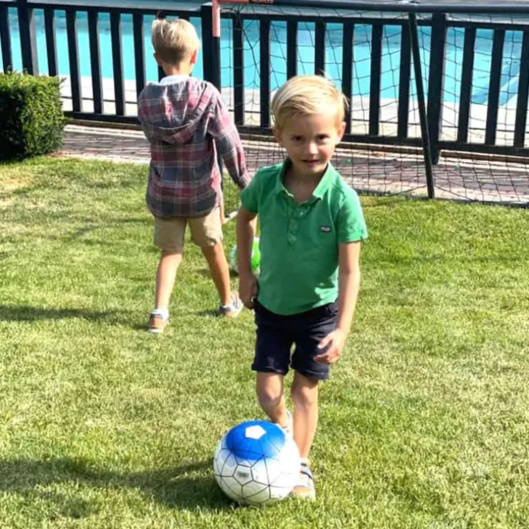 Voetbal (size 5) in PU wit/blauw